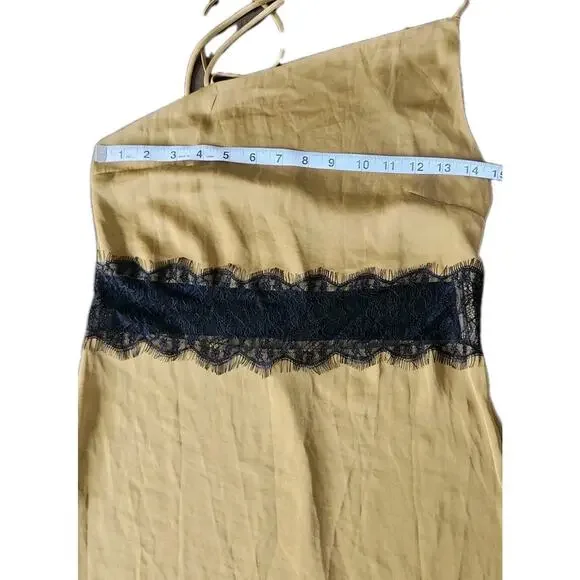 Zara Satin Contrast Slip Camisole Midi Dress Sheer Lace Panel Olive green Xs - Picture 8 of 11